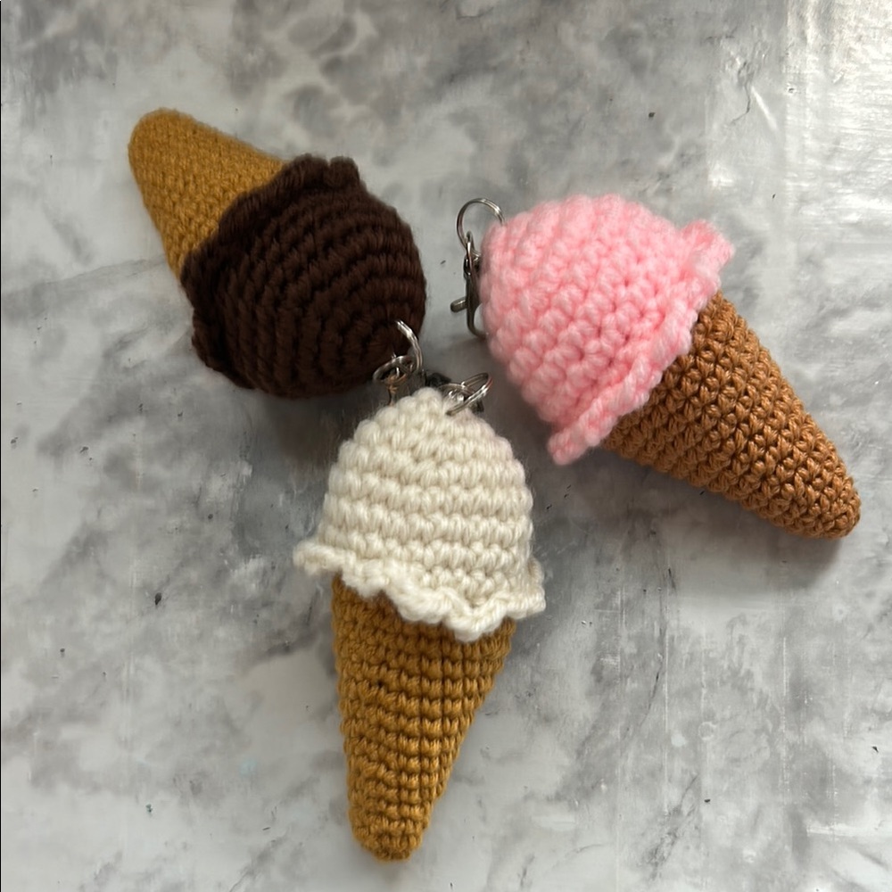 3 Crochet Ice Cream Cone Keychains random pick